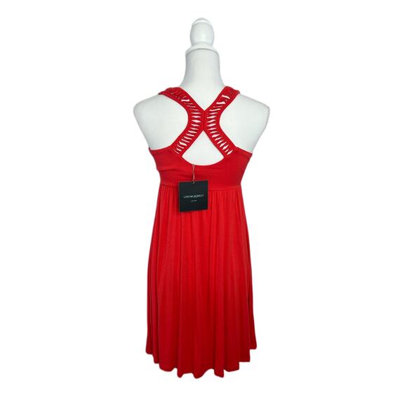 NWT Cynthia Rowley Halter Pull On Red Orange Stretch Cross Back Dress Size XS - Picture 3 of 12